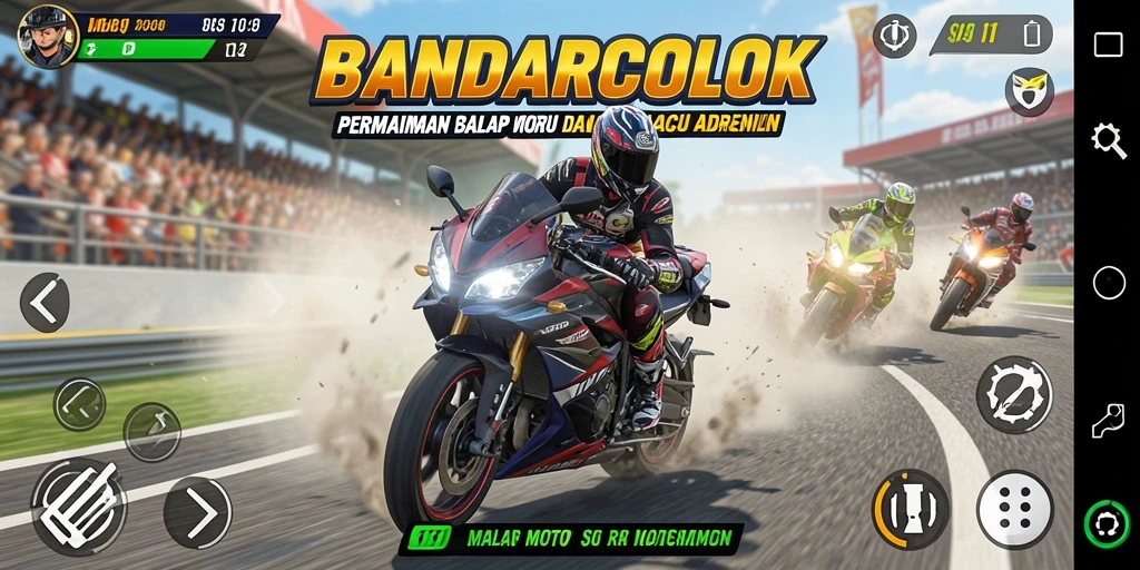 Screenshot gameplay BANDARCOLOK menunjukkan balapan menegangkan di lintasan.