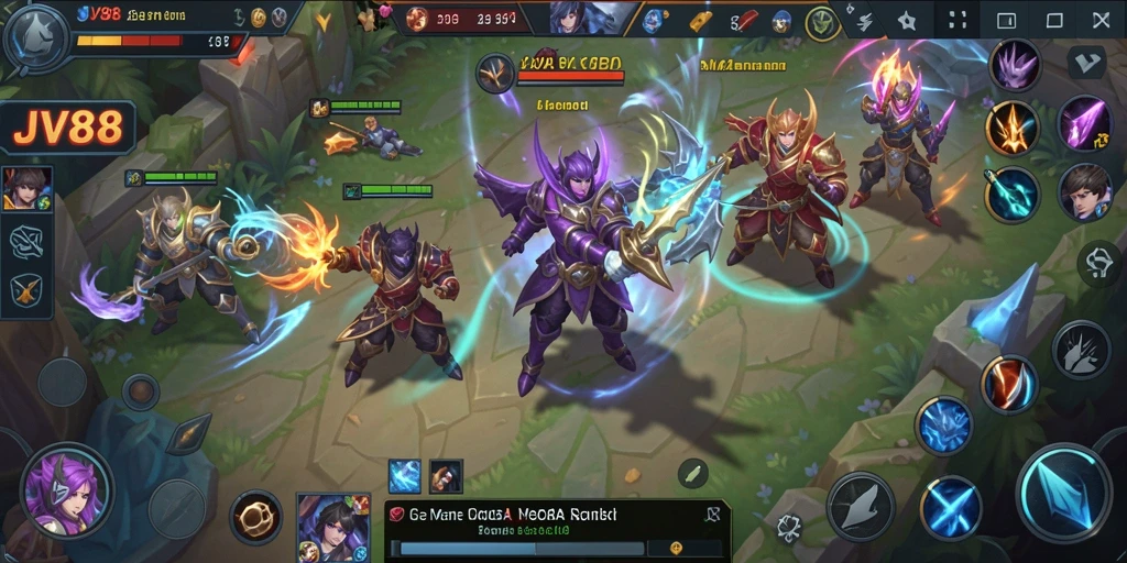 Screenshot JV88 menunjukkan pertarungan seru di arena MOBA.