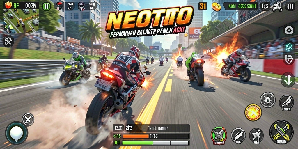 Tampilan gameplay menegangkan dari balap motor NEOTOTO.