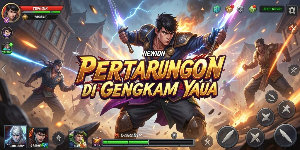 Menampilkan karakter bertarung dalam aksi yang mendebarkan.