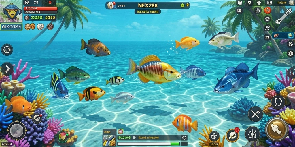 Screenshot permainan Tembak Ikan NEX288 yang menampilkan aksi menembak yang seru.