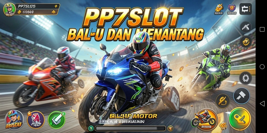 Screenshot gameplay PP7SLOT menampilkan balapan motor yang memukau dan penuh aksi.