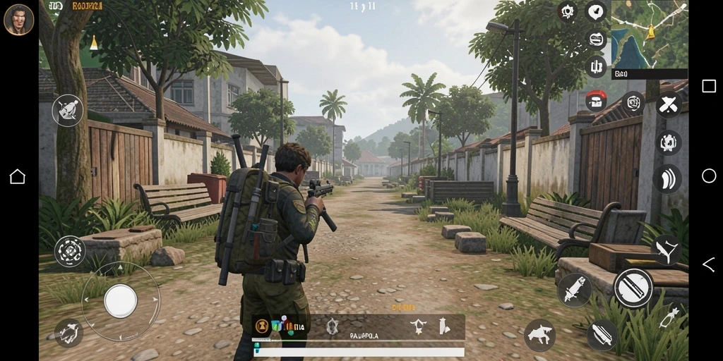 Screenshot gameplay RAJAPOLA menampilkan suasana kota yang dinamis dan interaktif.