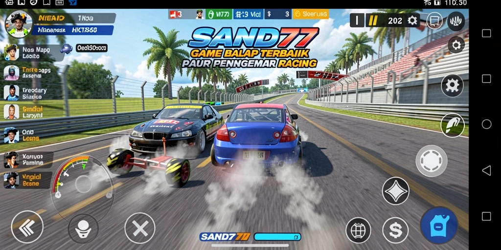 Screenshot SAND77 menunjukkan aksi balapan yang mendebarkan.