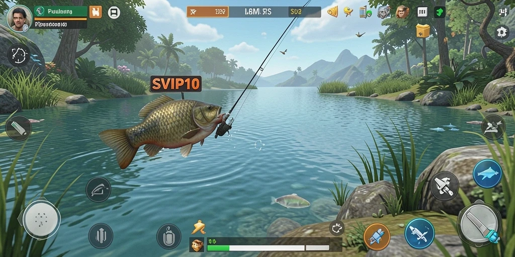 Gameplay menarik SVIP10 dengan berbagai lokasi memancing yang indah.