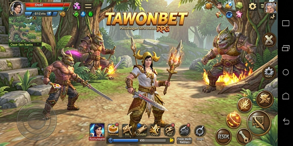 Screenshot utama TAWONBET menampilkan pertarungan seru dalam dunia RPG.
